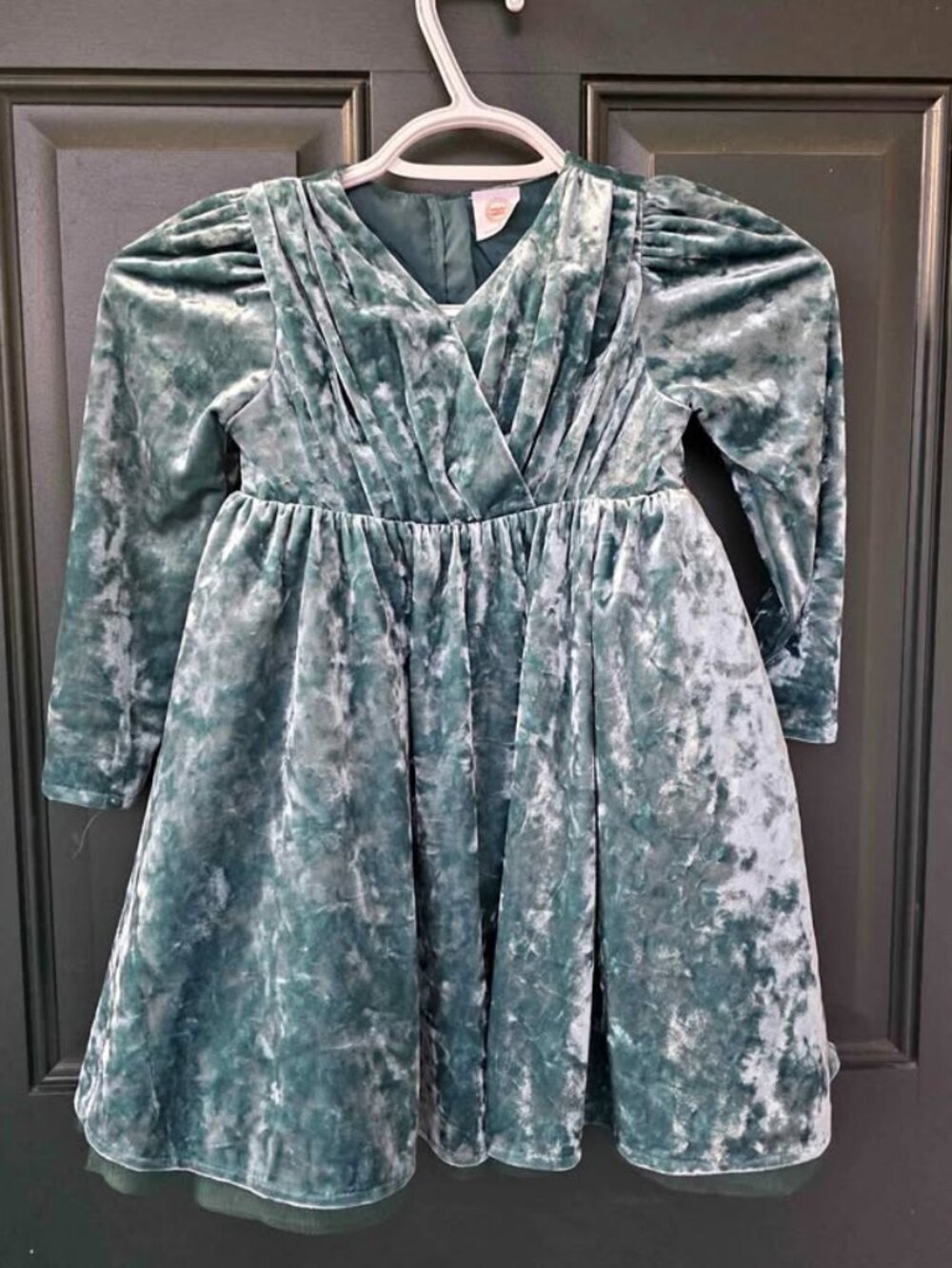Wonder Nation 4T Emerald Green Crushed Velvet Puff Long Sleeve Holiday Dress
